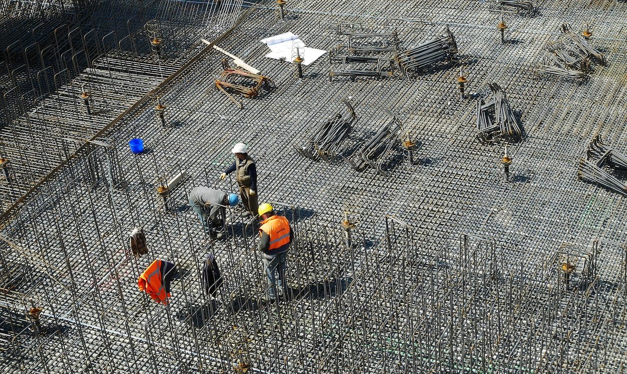 construction site, construction workers, building